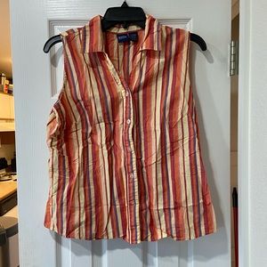 Colorful Striped Sleeveless Button Up